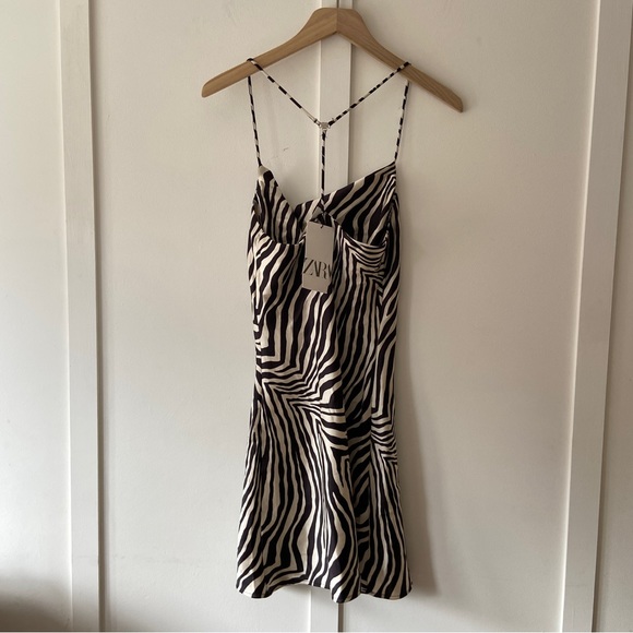 Zara Zebra Print Mini Dress Satin Finish - Size XS - Picture 8 of 11